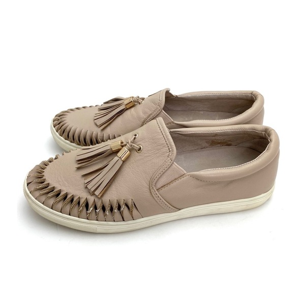 J/SLIDES Nyc AZTEC Leather Fringe Wrapped Tassel Slip on Shoes in National Beige - Picture 6 of 11